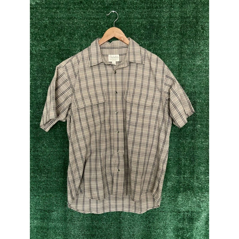 Cabela's Men's Olive Green Black Regular Fit Short Sleeve Button Down Shirt Sz L